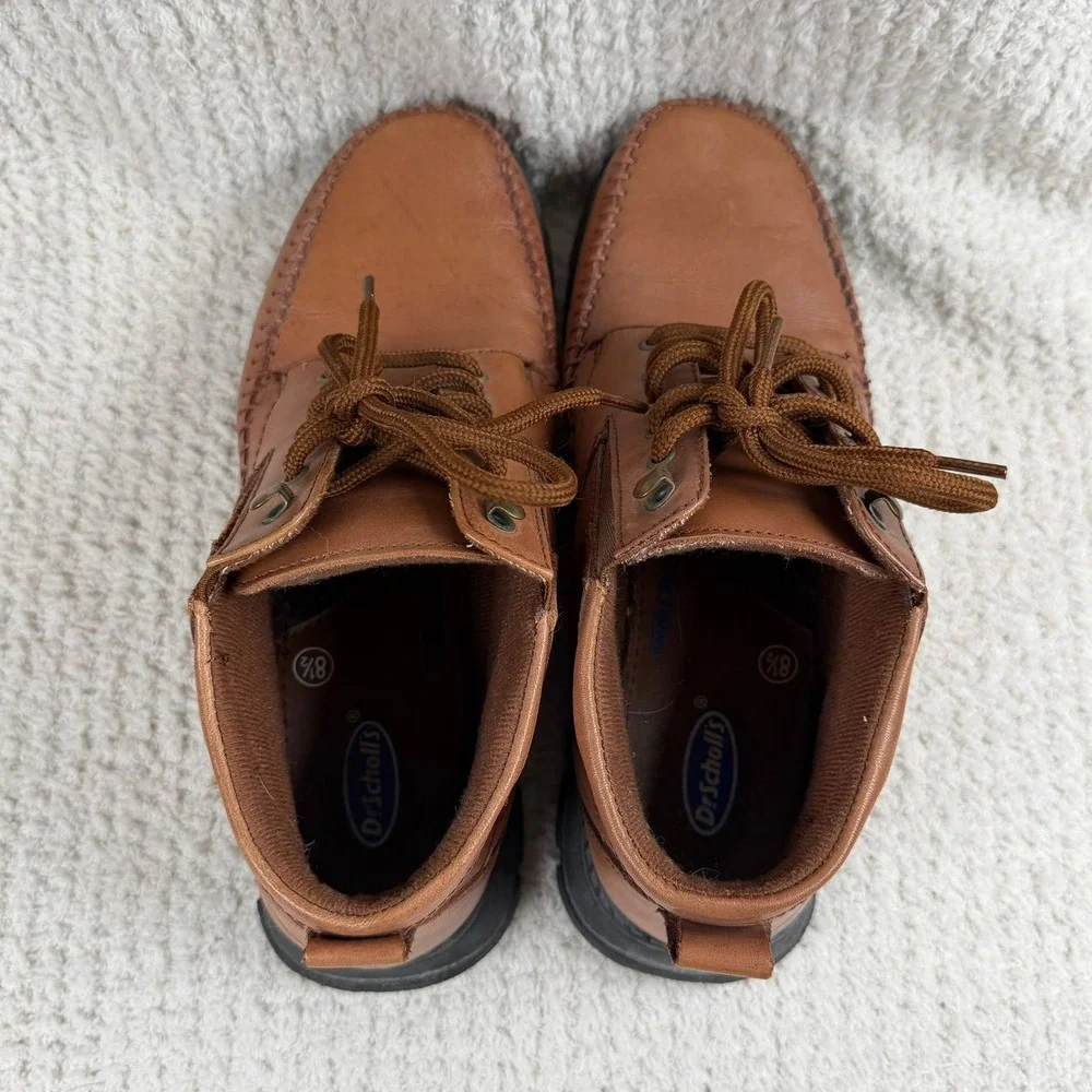 Dr.‎ Scholls Mily Brown Leather Ankle Boots Moc Toe Lace Up Womens 8.5 Earthy
